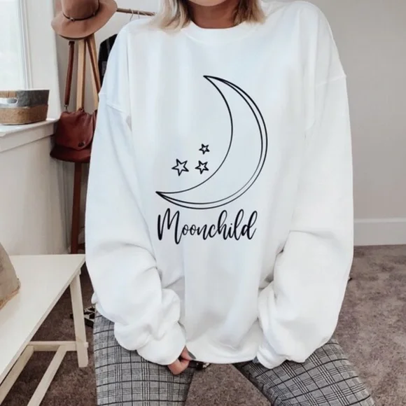 Mystical Moonchild Oversized Crew Neck Long Sleeve Sweatshirt  Shirt Moon Shirt - Picture 2 of 3